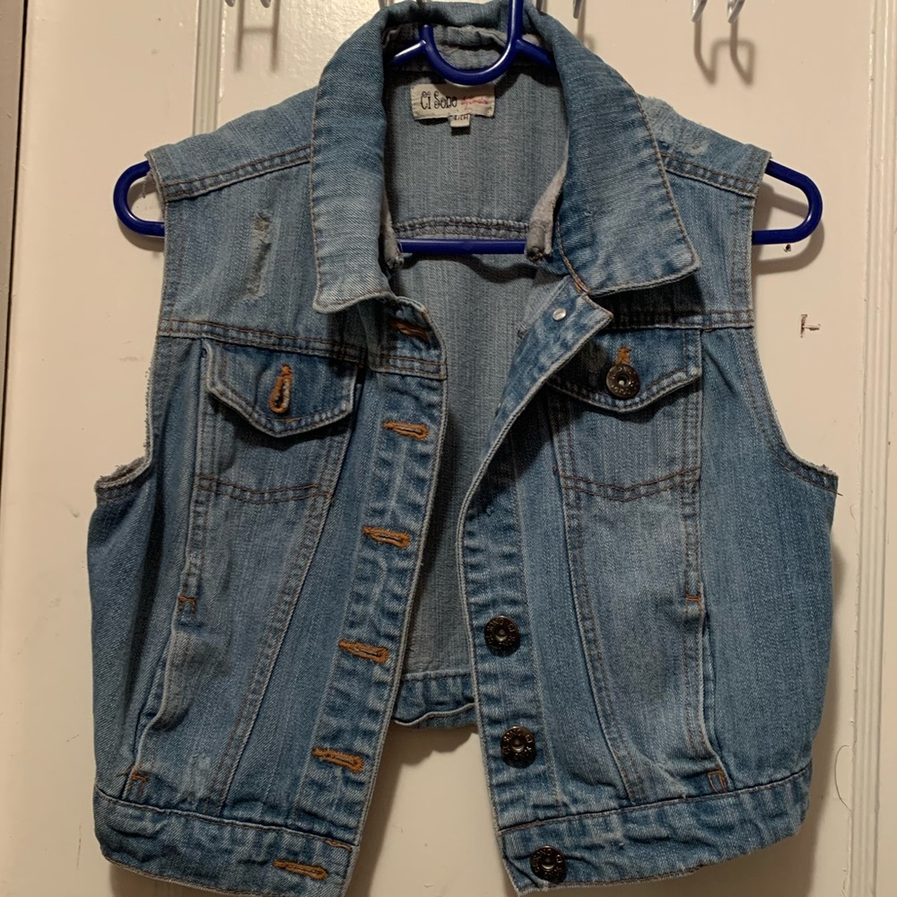Cropped Denim Distressed Jean Vest
